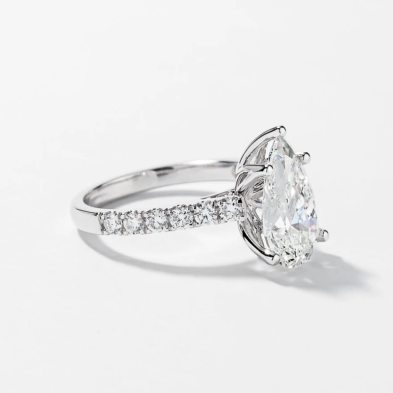 Lab Grown Pear Cut Diamond Engagement Ring in 14K White Gold (3.50 ct