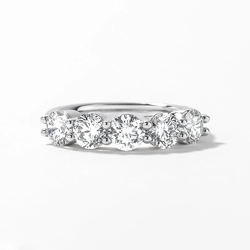 Five Stone Lab Grown Diamond Anniversary Ring 14K White Gold (2.00c