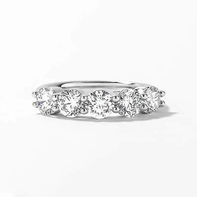 Five Stone Lab Grown Diamond Anniversary Ring 14K White Gold (2.00c