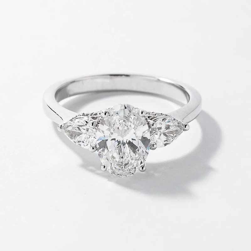 Lab Grown Oval Cut Diamond Engagement Ring 14K White Gold (2.10 ct