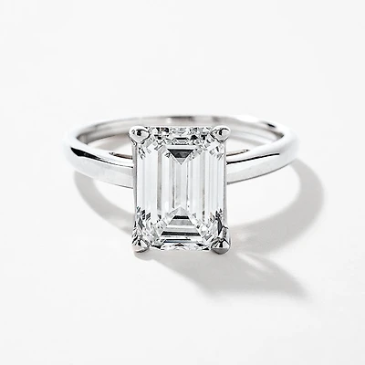 Lab Grown Emerald Cut Diamond Engagement Ring 14K White Gold