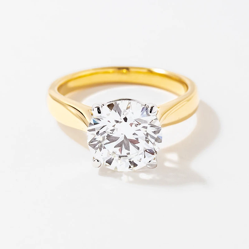 Lab Grown Round Cut Diamond Engagement Ring 14K Yellow Gold (3.00 c