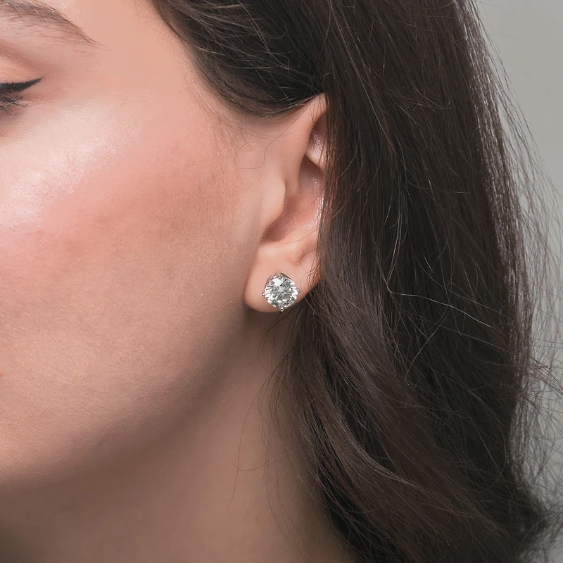 Lab Grown Round Cut Diamond Stud Earrings in 14K White Gold (4.00 ct t