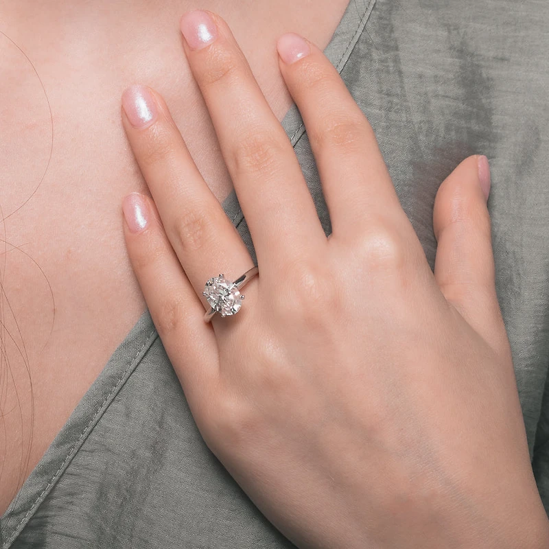 Lab Grown Oval Cut Diamond Engagement Ring 14K White Gold (3.00 ct