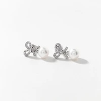 Pearl Earrings with Diamond Accents in 10K White Gold