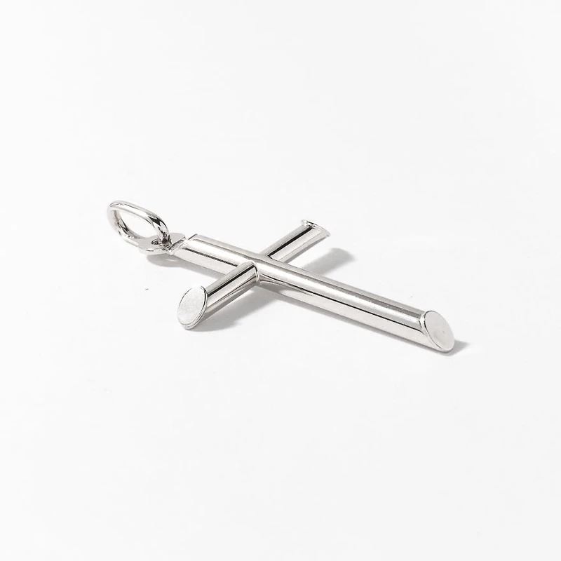 Tube Cross Pendant in 10K Italian White Gold