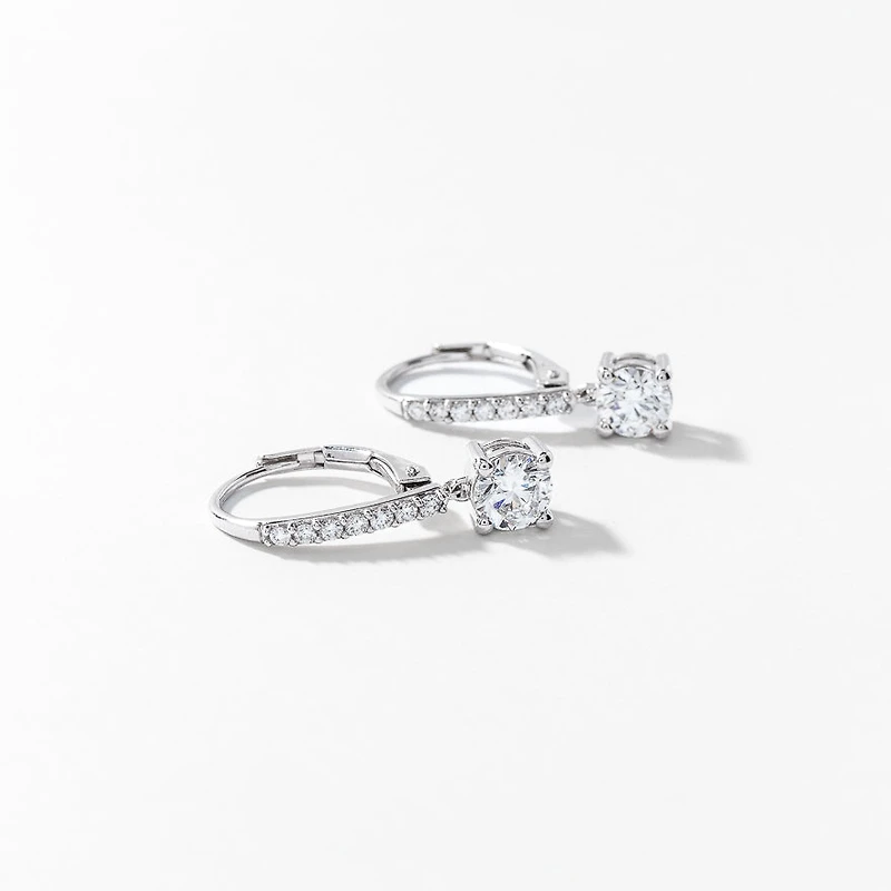 Lab Grown Diamond Dangle Hoop Earrings in 14K White Gold (1.20 ct tw)
