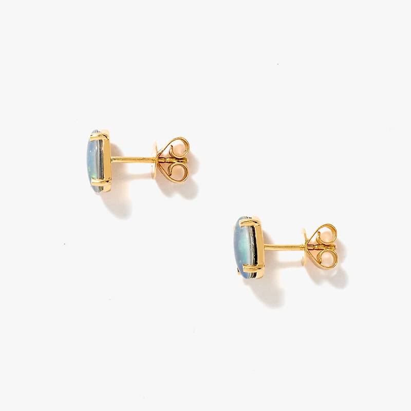 9x7mm Dark Opal Stud Earrings in 10K Yellow Gold