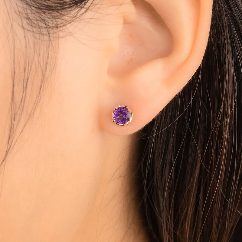 Amethyst Stud Earrings in 10K Yellow Gold