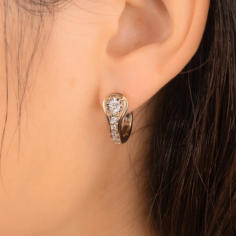 J Hoop Earrings in 10K Yellow and White Gold (0.36 ct tw)