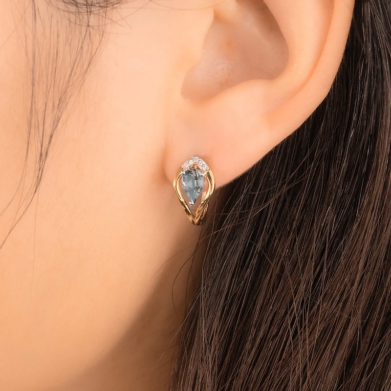 Aquamarine Earrings in 10K Yellow Gold