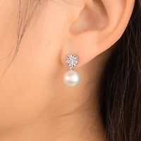 Pearl Dangle Earrings in 10K White Gold
