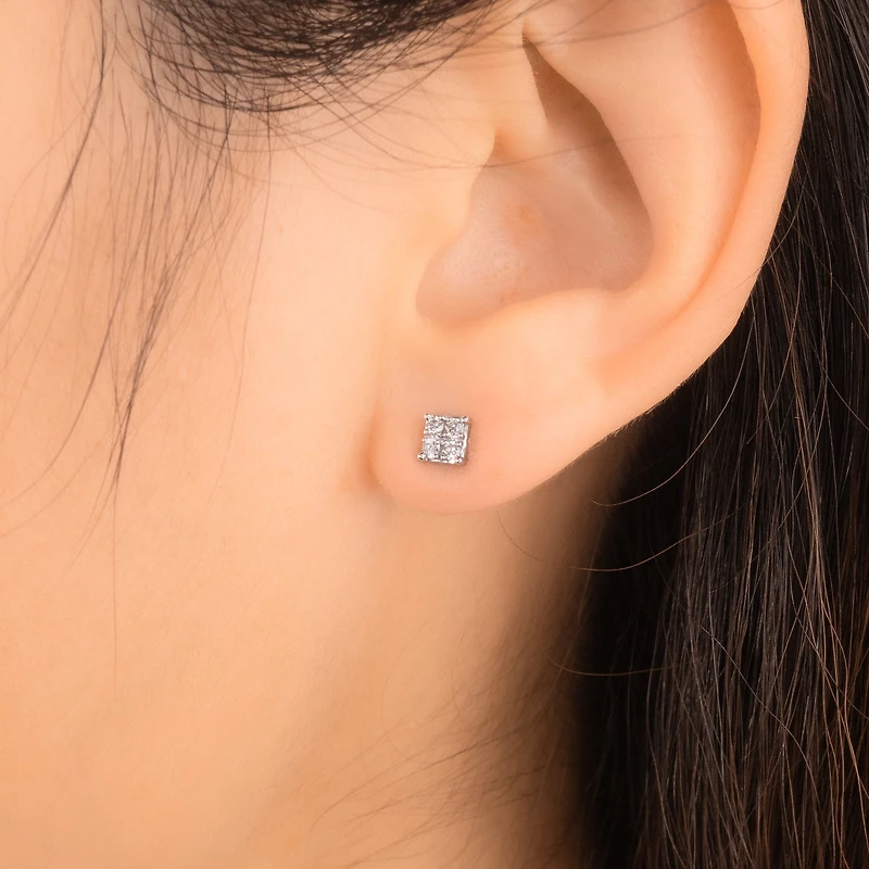 Square Diamond Stud Earrings in 10K White Gold (0.15 ct tw)