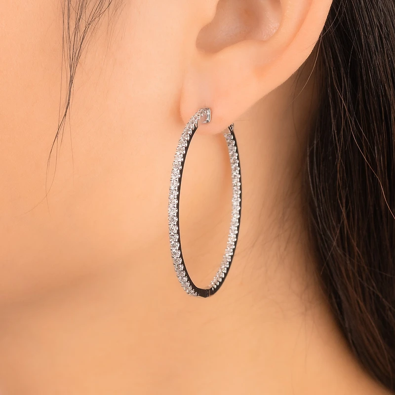 Diamond Cluster Hoop Earrings in 10K White Gold (2.50 ct tw)