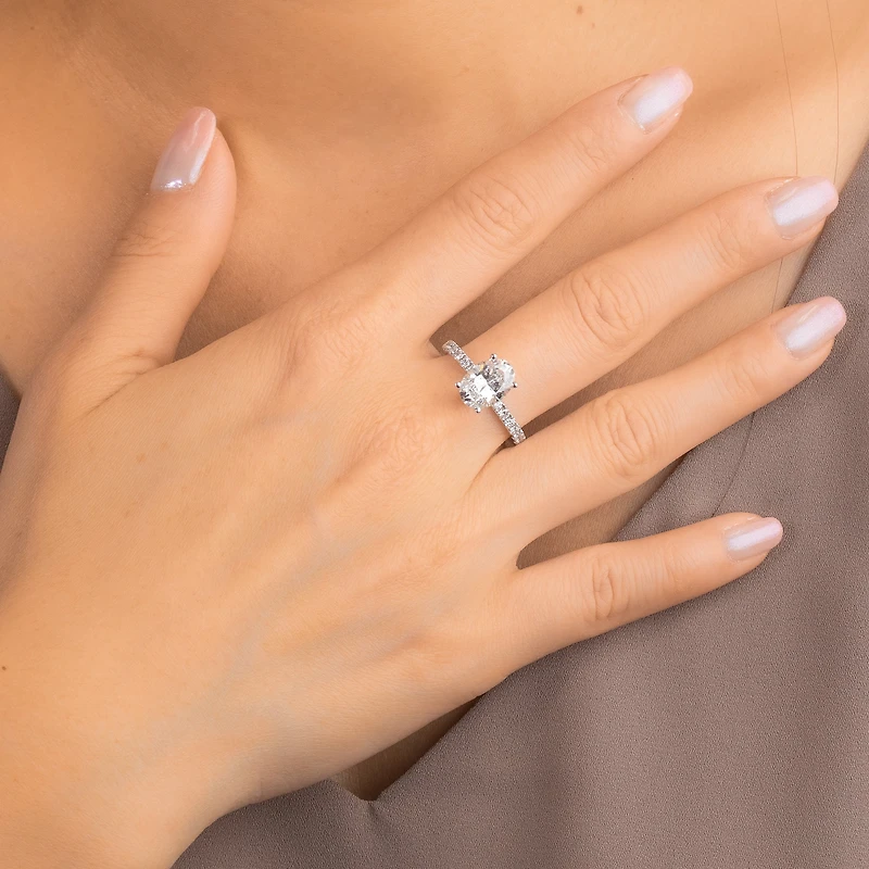 Oval Lab-Grown Diamond Engagement Ring with Hidden Halo 14K White G