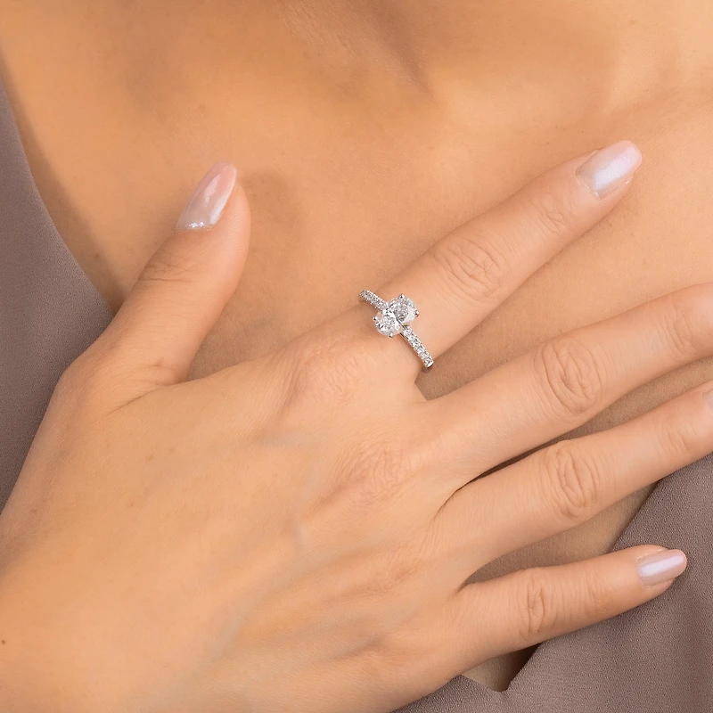 Lab Grown Oval Cut Diamond Engagement Ring 14K White Gold (1.75 ct