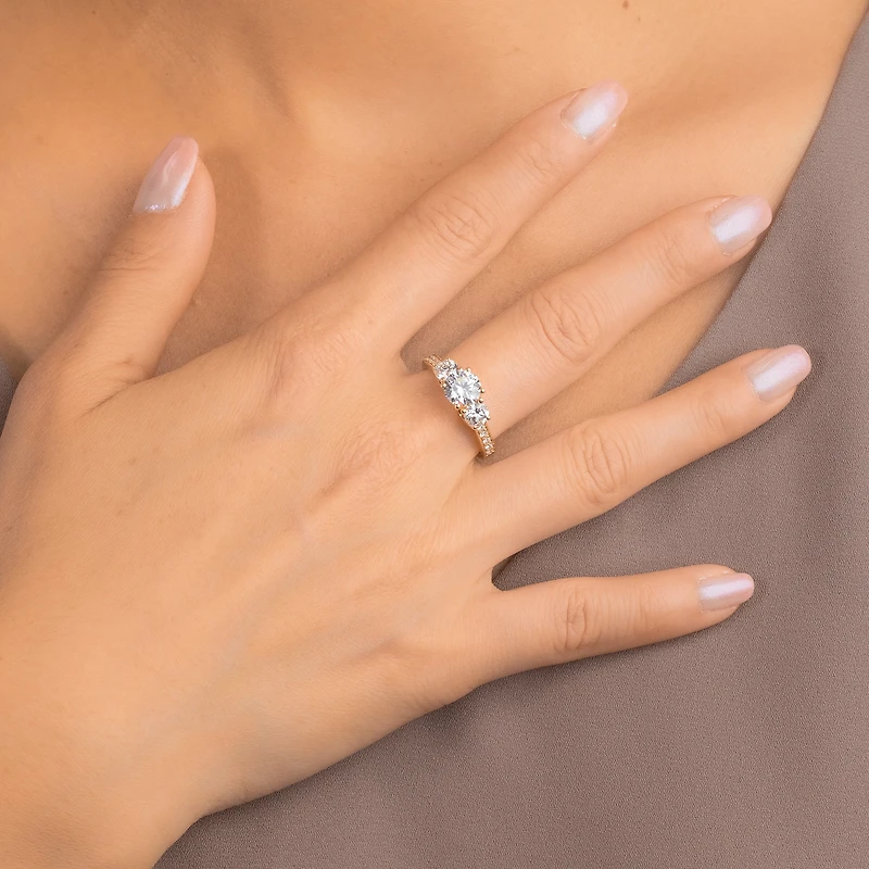 Three Stone Lab Grown Diamond Engagement Ring 14K Yellow Gold (1.88