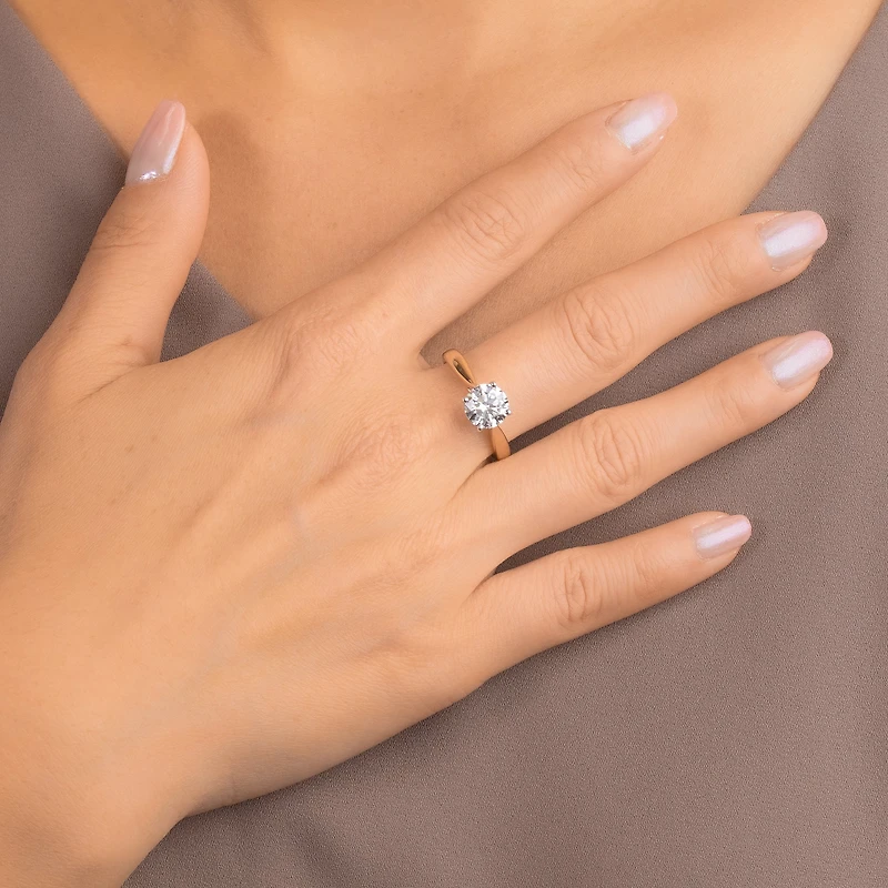 Lab Grown Round Cut Diamond Engagement Ring 14K Yellow Gold (1.50 c