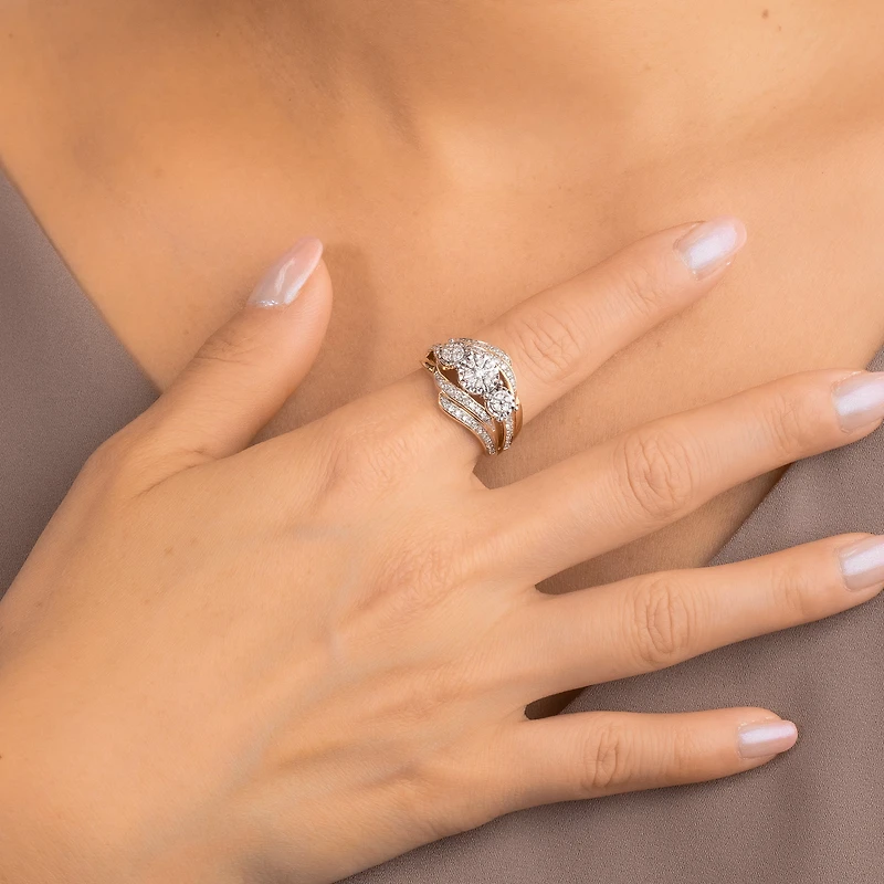 Diamond Dinner Ring 10K Yellow and White Gold (0.62 ct tw)