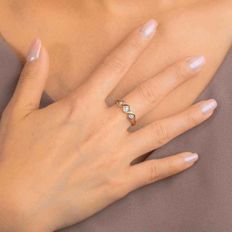 Three Stone Diamond Ring 10K Yellow and White Gold (0.13 ct tw)