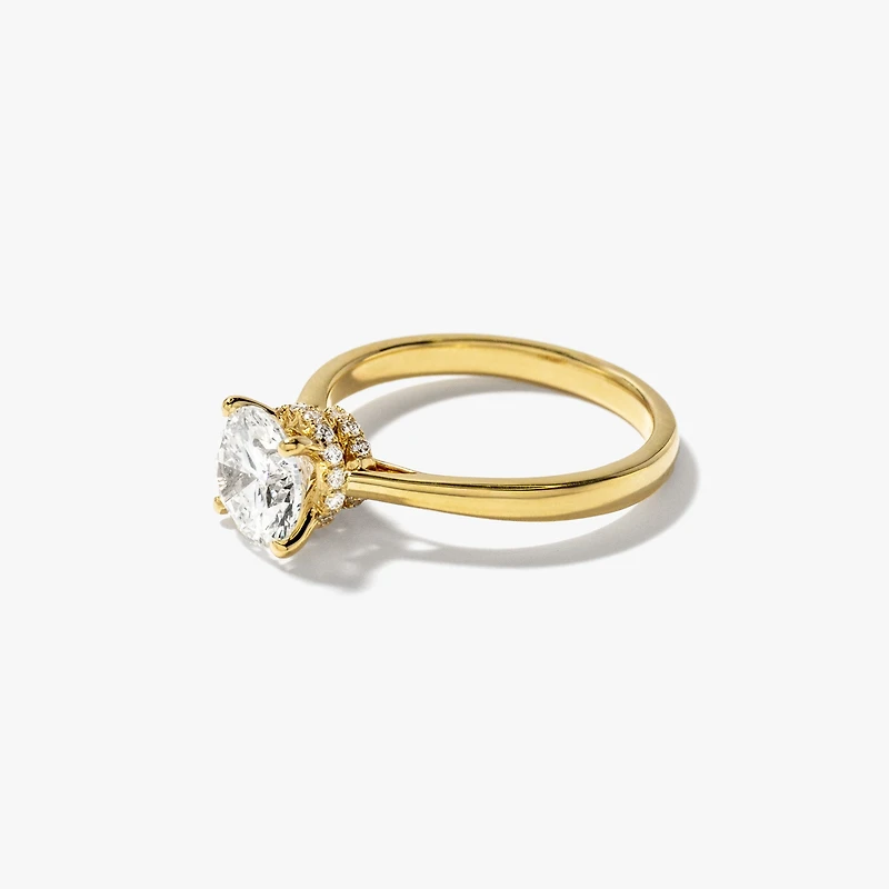Round Lab-Grown Diamond Engagement Ring with Hidden Halo 14K Yellow