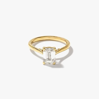 Lab Grown Emerald Cut Diamond Engagement Ring 14K Yellow Gold (1.57