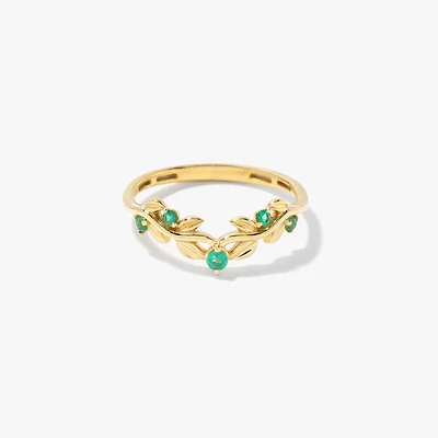 Ruby Leaf Motif Ring 10K Yellow Gold