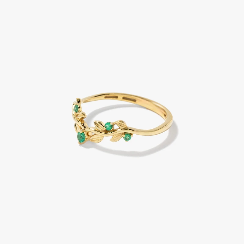 Emerald Leaf Motif Ring 10K Yellow Gold