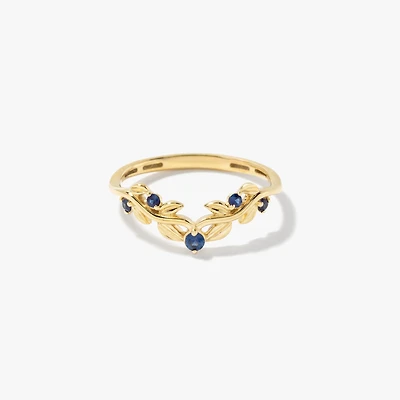 Sapphire Leaf Motif Ring 10K Yellow Gold