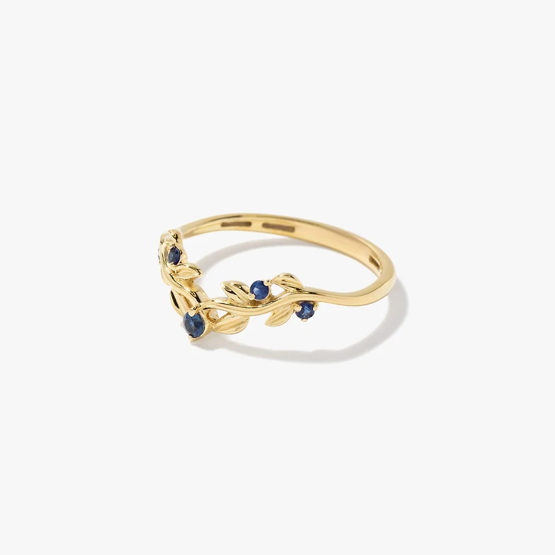 Sapphire Leaf Motif Ring 10K Yellow Gold