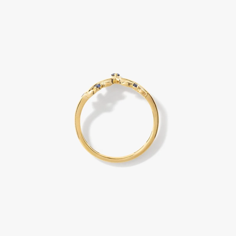 Sapphire Leaf Motif Ring 10K Yellow Gold