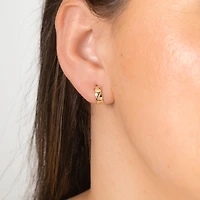 14K Yellow Gold Cross Pattern Huggie Earrings