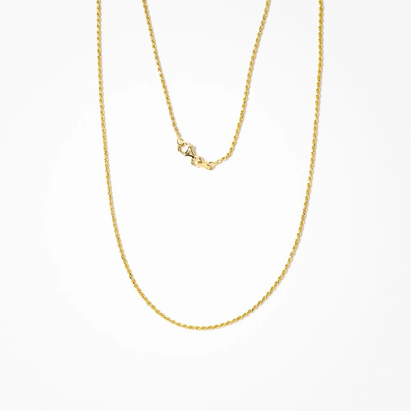 1.1mm 10K Italian Yellow Gold Diamond Cut Rope Chain (16”)