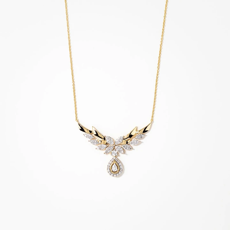 Diamond Cluster Necklace in 10K Yellow and White Gold (1.10 ct tw)