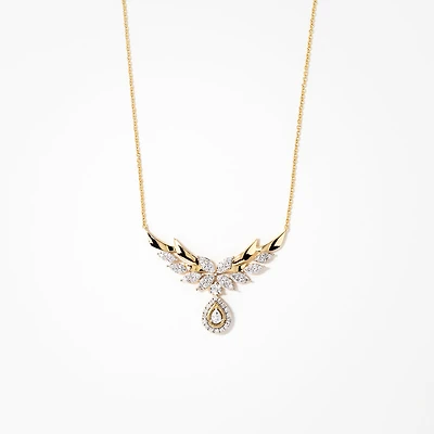 Diamond Cluster Necklace in 10K Yellow and White Gold (1.10 ct tw)