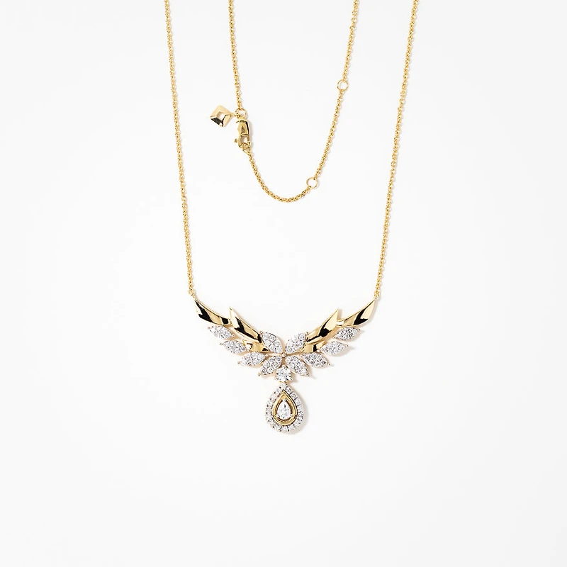 Diamond Cluster Necklace in 10K Yellow and White Gold (1.10 ct tw)