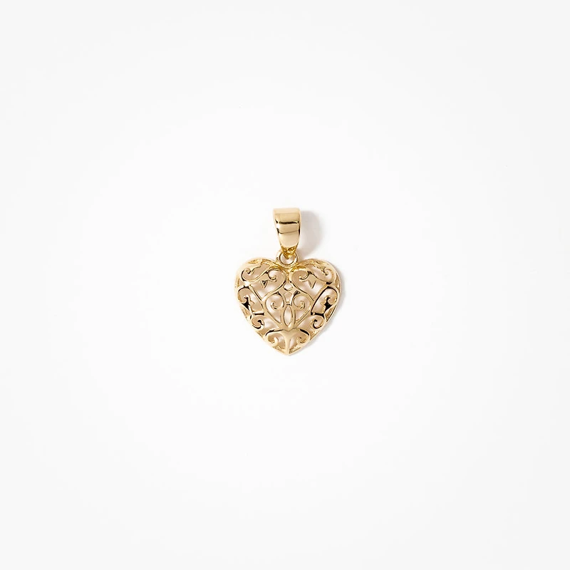 Filigree Heart Pendant in 14K Yellow Gold