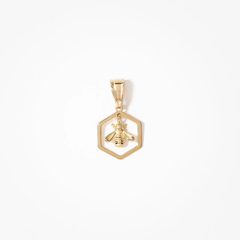 Dangle Honey Bee Pendant in 10K Yellow Gold