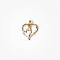 Double Heart Pendant in 14K Yellow and White Gold