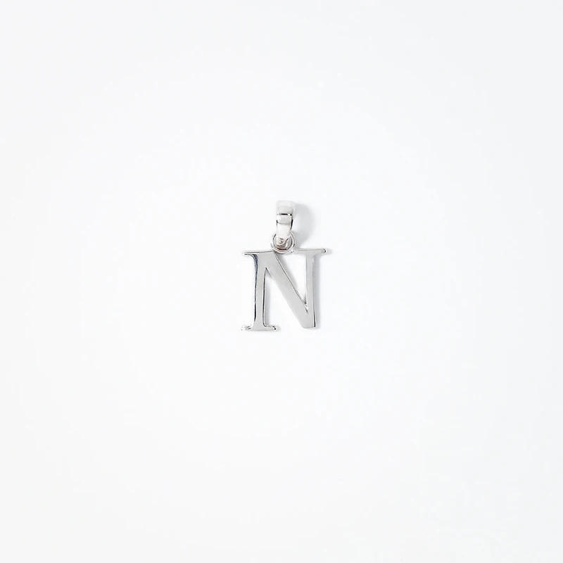 "N" Initial Pendant in 10K White Gold