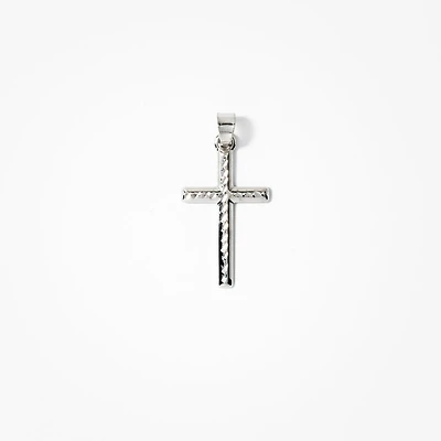 Diamond Cut Cross Pendant in 14K White Gold