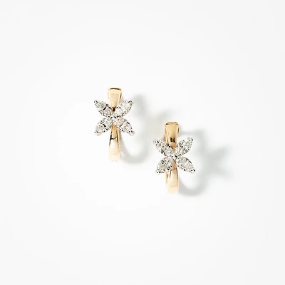 Flower Hoop Earrings in 10K Yellow and White Gold (0.48 ct tw)