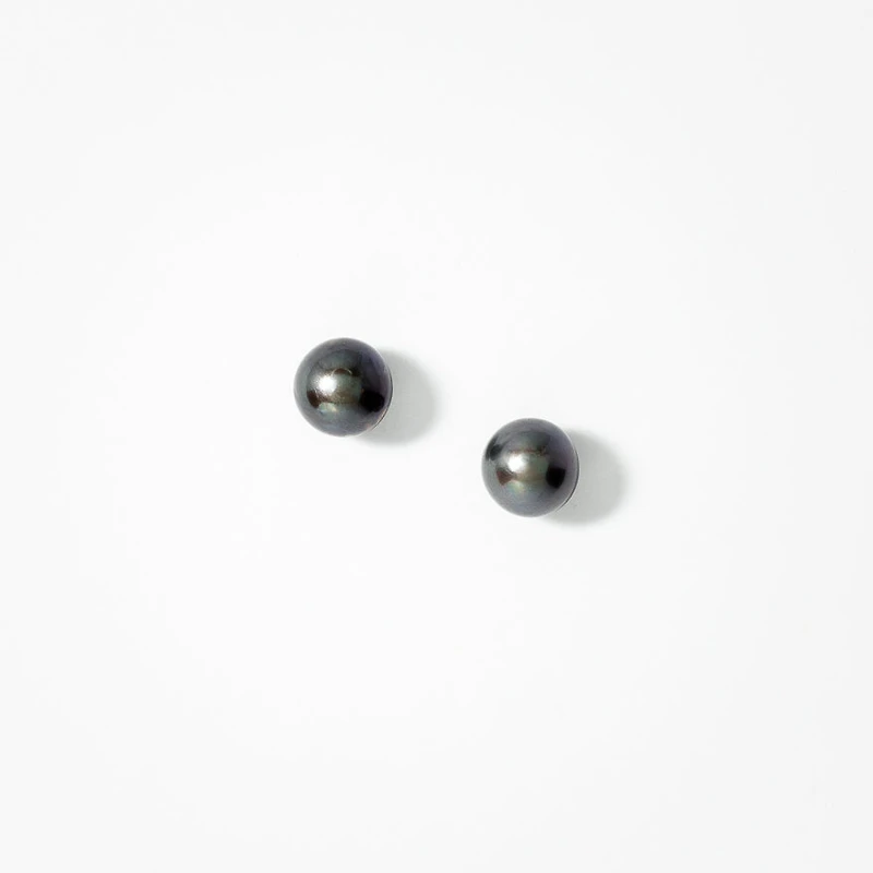 6-6.5mm Black Cultured Pearl Stud Earrings in 14K Yellow Gold