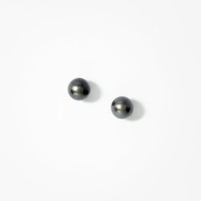 6-6.5mm Black Cultured Pearl Stud Earrings in 14K Yellow Gold