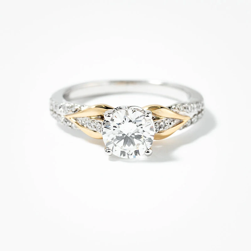 Lab Grown Round Cut Diamond Engagement Ring 14K White and Yellow Go