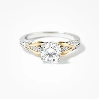 Lab Grown Round Cut Diamond Engagement Ring 14K White and Yellow Go