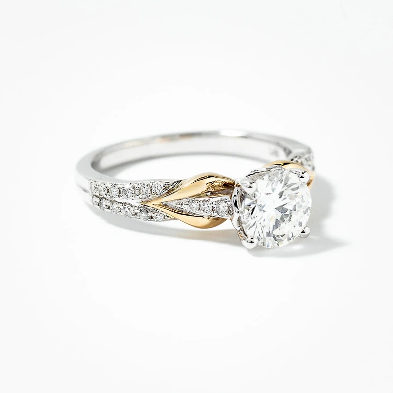 Lab Grown Round Cut Diamond Engagement Ring 14K White and Yellow Go