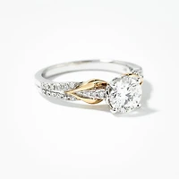 Lab Grown Round Cut Diamond Engagement Ring 14K White and Yellow Go