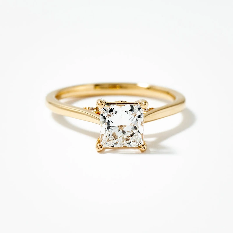 Lab Grown Princess Cut Diamond Engagement Ring 14K Yellow Gold (1.0