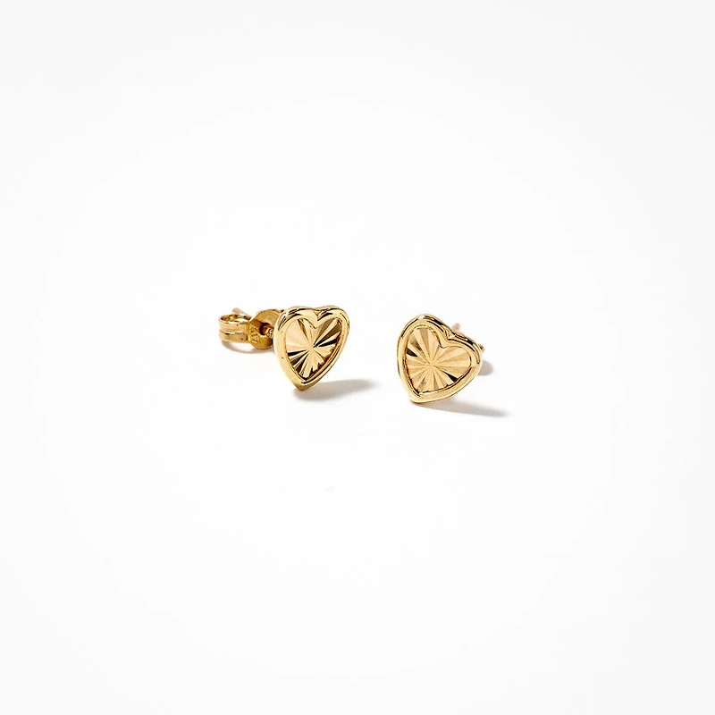 Sunray Heart Earrings in 10K Yellow Gold